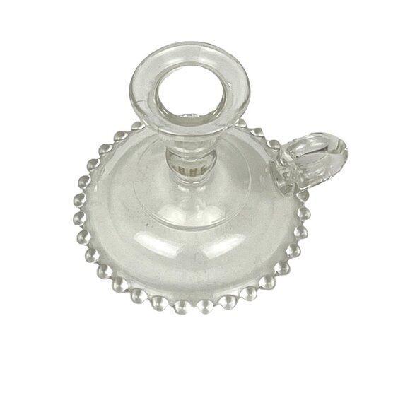 Vintage Candlewick Clear Glass Taper Candle Holder Handled Thumb Ring - Picture 2 of 6